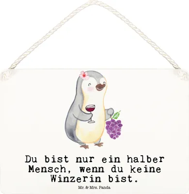 Produktbild von Mr. & Mrs. Panda Deko Schild Winzerin Herz DIN A6 - Weiß - Geschenk, Wandbild Holz, wandtafel, hängeschild, Türschild, holzbild
