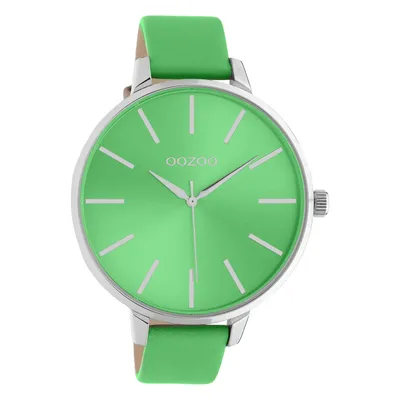 Orologio Da Uomo Oozoo Timepieces, Cassa Tonda 45 Mm, Cinturino In Pelle, Movimento Al Quarzo, Colore Verde/arancione Fluo - 2