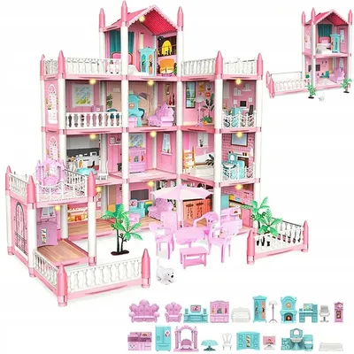 Produktbild von Rosa Puppenhaus 4 Etagen 11 Zimmer mit Möbeln