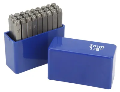 Imagen del producto de Juego de letras de acero endurecido para estampar en metal, cuero y joyería, compuesto por 27 piezas, con caja de almacenamiento, letras de 3 mm