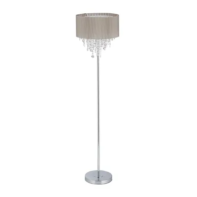 Produktbild von Relaxdays Stehlampe Kristall, Lampenschirm aus Organza, runder Standfuß, E27, Stehleuchte, HxD: 151,5x38 cm, grau/silber