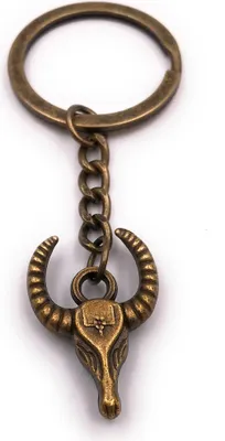 Image de Onwomania Porte-clés Tête de taureau Bois Tête de taureau Bois bronze Pendentif Keychain