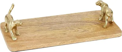 Productafbeelding van Serveerplank Mangohout - Houten Bord - Delen van Gerechten - Luipaard Handvatten - 32 x 15 cm - Natuurlijk