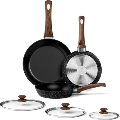 Zdjęcie produktu dla Zestaw nieprzywierających patelni Innerwell z pokrywką, 20/24/28cm, indukcja, aluminium, powłoka granitowa