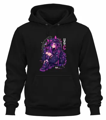 Imagen del producto de Sudadera con capucha estilo cyberpunk, con motivos de anime, para chicas gamers, diseño "kawaii", temática japonesa, estilo Y2K, inspirada en el manga, para otaku, color , talla L