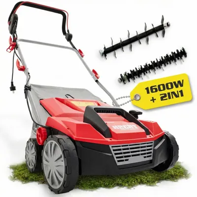 Produktbild von HECHT 1683 Vertikutierer Elektro | 2in1 Rasenlüfter | 36 cm Arbeitsbreite | 1600W | 48L Fangkorb | 3500 U/min | 16 Messer | 24 Krallen