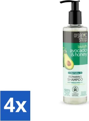 Image de Organic Shop - Shampooing réparateur naturel - Avocat & Miel - Hydratant et régénérant - 280 ml - Pack avantage - 4 pièces