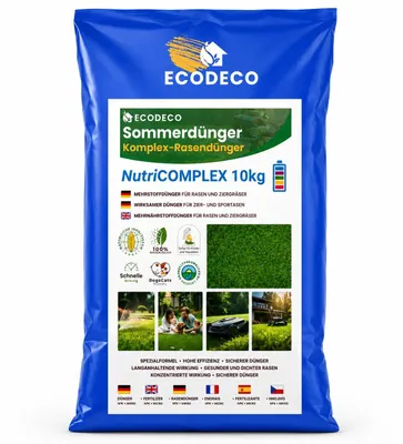 Produktbild von EcoDeco Rasendünger 10 kg NPK Fertilizer mit Eisen und Mikroelementen, Anti-Moos Granulat für Rasen und Garten mit MatrixGranulate