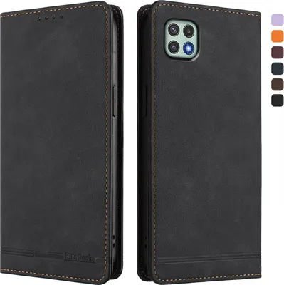 Image de Etui pour Samsung Galaxy A22 5G, étui rétro en cuirPolyuréthaneavec support et fentes pour cartes de crédit Noir
