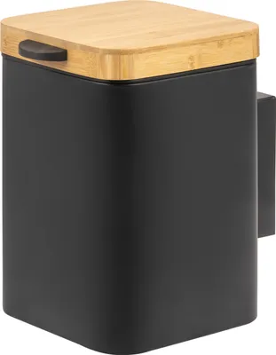 Produktbild von bremermann eckiger Wand-Kosmetikeimer mit Bambusdeckel 3 Liter inkl. Wandhalterung zum Kleben oder Bohren, schwarz