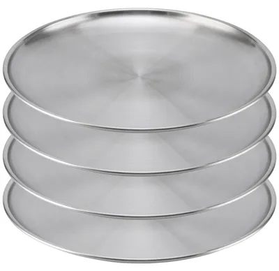 Immagine prodotto di 4 basi per pizza - Basi rotonde per pizza - Acciaio inossidabile - 26 cm - Adatte per la cottura in forno - Ideali per il campeggio - Teglie per pizza