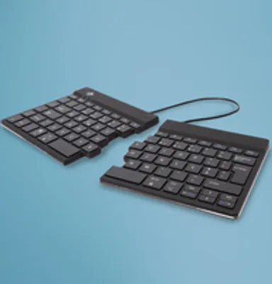 Produktbild von R-Go Tools Ergonomische Tastatur R-Go Split Break mit Pausensoftware, geteilte Tastatur, QWERTY (PT), kabellos, schwarz, Kabellos, Bluetooth, Scherenschalter, QWERTY, Schwarz