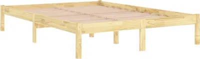 A wooden bed frame with a slatted base, shown from a slightly elevated side angle against a white background.