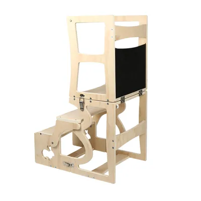 Image de 2 en 1 Tour d'apprentissage multifonctionnelle pliable à partir d'1 an,Chaise d'apprentissage Enfants Tabouret à marcher en bois