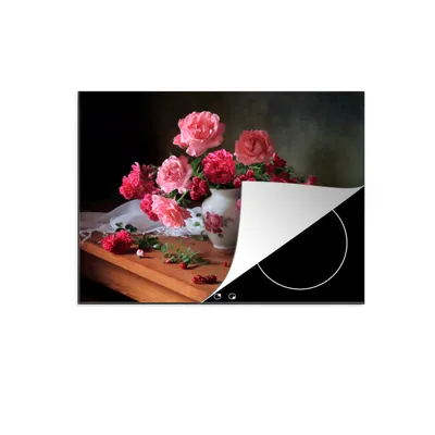 Produktbild von KitchenYeah© Herdabdeckplatte Rosen - Stilleben - Rosa , 75x52cm, Küche Deko, Glaskeramikkochfeld Herdabdeckung, Abdeckplatte fùr Kochfeld