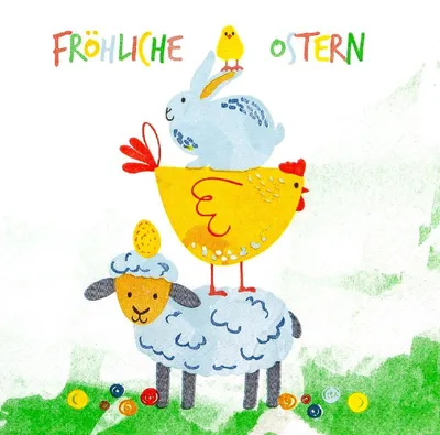 Produktbild von 20 Servietten Fröhliche Ostern - Frühlingstiere übereinander 33x33cm