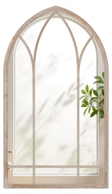 Produktbild von COSTWAY Farmhouse Fensterrahmen Spiegel, gewölbter Wandspiegel mit Metallrahmen, dekorativer Spiegel für Innen- & Außenbereiche , Garten, 83 x 48 cm