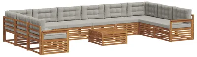Immagine prodotto di vidaXL Set divani 11 pezzi Naturale e grigio chiaro Legno massello di acacia