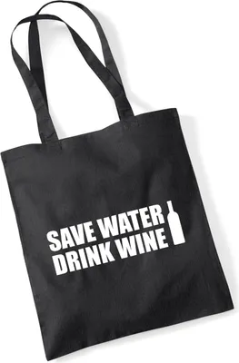 Produktbild von Huuraa Jutebeutel Save Water Drink Wine Weinflasche 10 Liter Black Baumwolle Tasche Geschenkidee