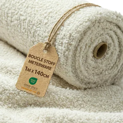 Produktbild von Teddystoff Bouclé Stoff Meterware 1 m x 140 cm – Möbelstoff Hellbeige