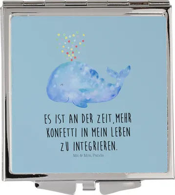 Produktbild von Mr. & Mrs. Panda Reise Spiegel Wal Konfetti - Blau Pastell - Geschenk, Motivation, Abnehmen, Frauen, Reisespiegel, Klappspiegel, Meer, Kleiner, Kosmetikspiegel, Wale