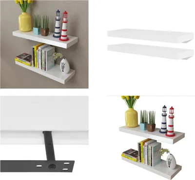 Image de vidaXL Étagères murales 2 pcs. MDF blanc - Étagère murale - Étagères murales - Étagère suspendue - Étagères suspendues
