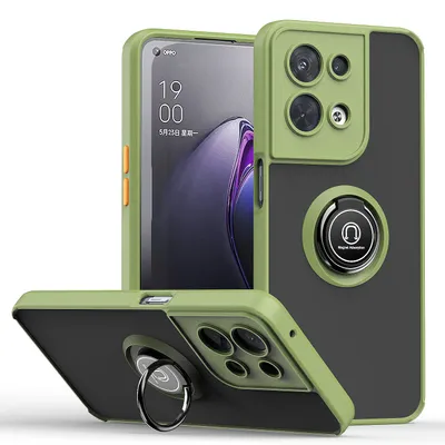 Immagine prodotto di Custodia per OPPO Reno8 opaca traslucida in TPU con supporto ad anello e supporto Verde militare