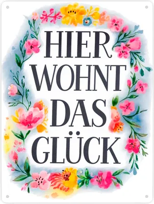 Produktbild von Hier wohnt Glück Metallschild XXL in 28x38 cm Blumenkranz