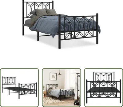 Produktbild von The Living Store Bettgestell mit Kopf- und Fußteil Metall Schwarz 75x190 cm