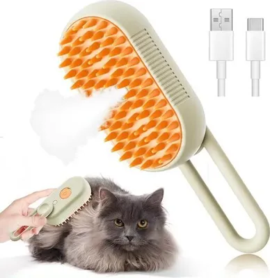 Produktbild von Handheld Haardampfer fr Katzen & Hunde - Weiche Massagebrste mit Dampffunktion - Katzenbrste - Katzenkamm - Hundebrste - Hundekamm - Haarentferner - Haustier - Kurzhaar/Langhaar - Verhedderter Kamm - Khaki -