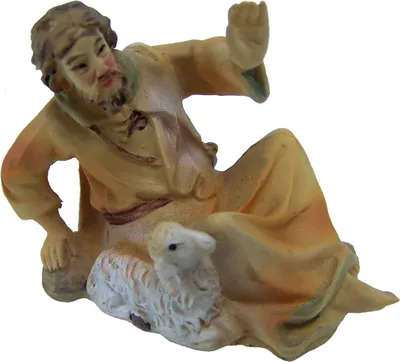 Produktbild von Hirte mit Schaf, Mathias Krippe aus Polyresin, handbemalt. Zu 7 cm Figuren.