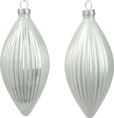 Produktbild von Christbaumschmuck Glas Olive 13cm 3 Stück geriffelt - Winterweiß