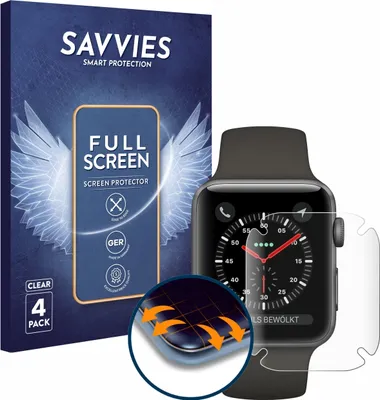 Produktbild von 4x Savvies Fullscreen Schutzfolie für Apple Watch Series 3 (38 mm) Displayschutz Folie Fullcover Klar Transparent