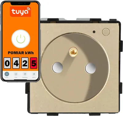 Image de module de prise 230V avec broche et mesure d'énergie WLAN, or