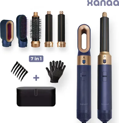 Produktbild von XANAA® 5 in 1 Haarstyler Lockenstab Multistyler, Haartrockner - Föhn-Bürste -Heißluftbürste - Haartrocknerbürste - Lockenbürste - mit Luxusbox - Blau