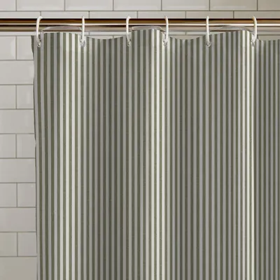 Productafbeelding van Tijdloze, gestreepte douchegordijn, 180 x 180 cm, groen