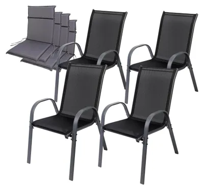 Produktbild von Gartenstühle 4er Set Kuba mit Sitzauflage – Stapelbare Gartenstühle mit stabilem Metallgestell und hoher Belastbarkeit – Bequeme Stühle für Terrasse oder Balkon
