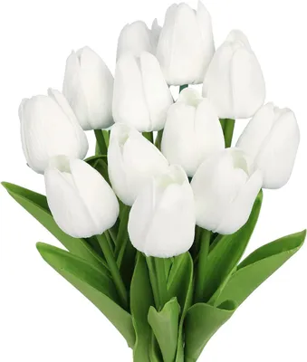 Produktbild von N&T NIETING Künstliche Tulpen, 12 Stück Künstliche Blumen Fake Tulpen PolyurethanReal Touch Latex Blume, Faux Weiß Tulpen Blumen Arrangement für Hochzeit Party Home Room Büro Dekoration, Weiß