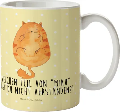 Produktbild von Mr. & Mrs. Panda Plastikbecher Katze Mittelfinger - Gelb Pastell - Geschenk, Kinderbecher, Mietze, Cat, Trinklernbecher, Kunststoffbecher, Pott, Haferl, Cats, Katzen