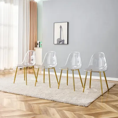 Produktbild von Transparente Esszimmerstühle 4er Set moderne Design-Schalenstühle aus Kunststoff elegante Küchenstühle mit stabilen goldfarbenen Metallbeinen rutschfe