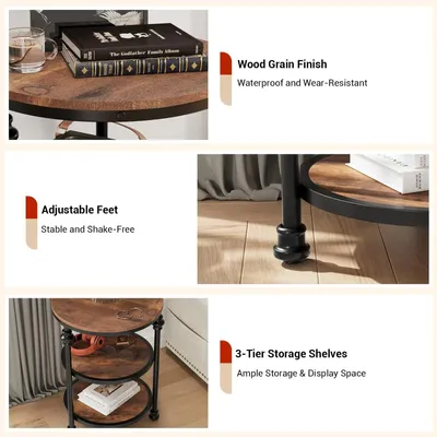 Immagine prodotto di Tavolino rotondo in legno - Tavolino di servizio / tavolino da divano - 60x46x46 cm - 3 ripiani - 3 gambe - Stile moderno minimalista - Marrone