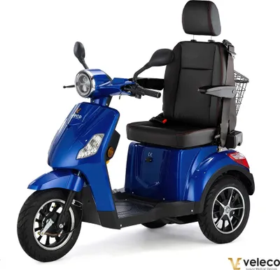 Produktbild von Veleco Draco Elektromobil - Kapitänssitz mit hoher Rückenlehne - 800W - Alarm - Fernbedienung - Seniorenmobil - 3-Rad Mobilitätsroller (Blau)