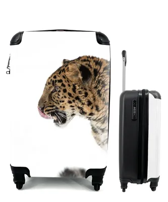 Obrázek produktu pro Kufr Příruční zavazadlo na kolečkách Malý cestovní kufr na 4 kolečkách Leopard - Sníh - Hlava - Velikost kabiny < 55x40x23 cm a 55x40x20 cm -