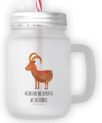 Produktbild von Mr. & Mrs. Panda Glas Sternzeichen Steinbock - Transparent - Geschenk, Trinkglas, Geburtstag Dezember, Steinböcke, Ziege, mit deckel, Bock, Cocktailglas, Und Strohhalm