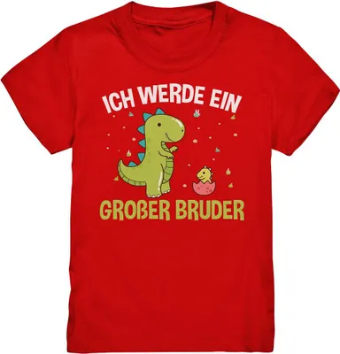 Produktbild von Dinosaurier Ich werde ein Großer Bruder Shirt – Red / 122/128 (7-8)