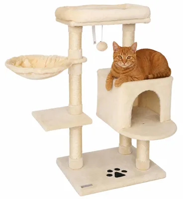 Immagine prodotto di tiragraffi lionto 93 cm con grotta, abbeveratoio, palla da gioco e paletti in sisal, albero per gatti compatto, beige