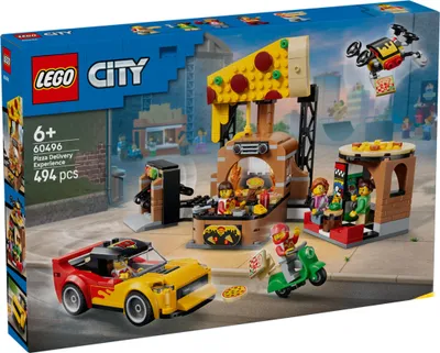 Productafbeelding van LEGO City Pizza-bezorgset met voertuigen - inclusief speelgoedauto, scooter, drone, arcadekast en 4 minifiguren - verjaardagscadeau voor jongens vanaf 6 jaar - 60496