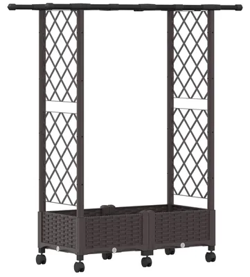 Obrázek produktu pro Zvýšený záhon vidaXL s mřížkou pro popínavé rostliny a stříškou, hnědý, 122,5 x 40 x 127 cm, PP