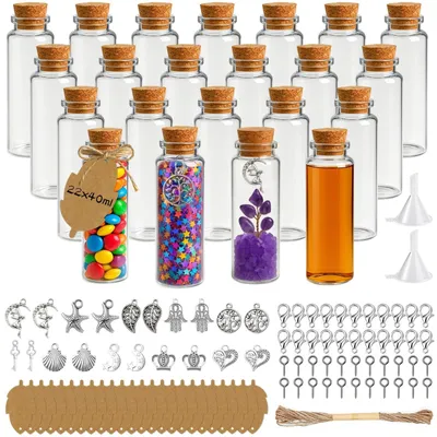 Productafbeelding van Set van 22 Mini Glazen Flessen met Kurk en Labels