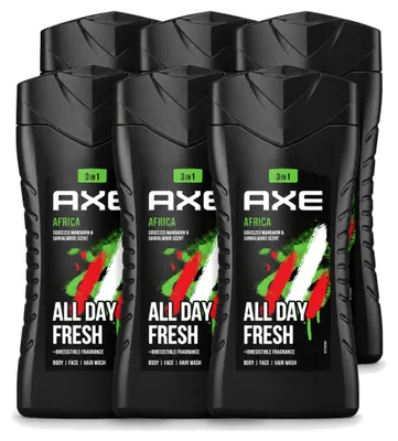 Productafbeelding van 6 x Axe Africa 3-in-1 douchegel - Mandarijn & Sandelhout - 250 ml - Voordeelverpakking - 6 stuks